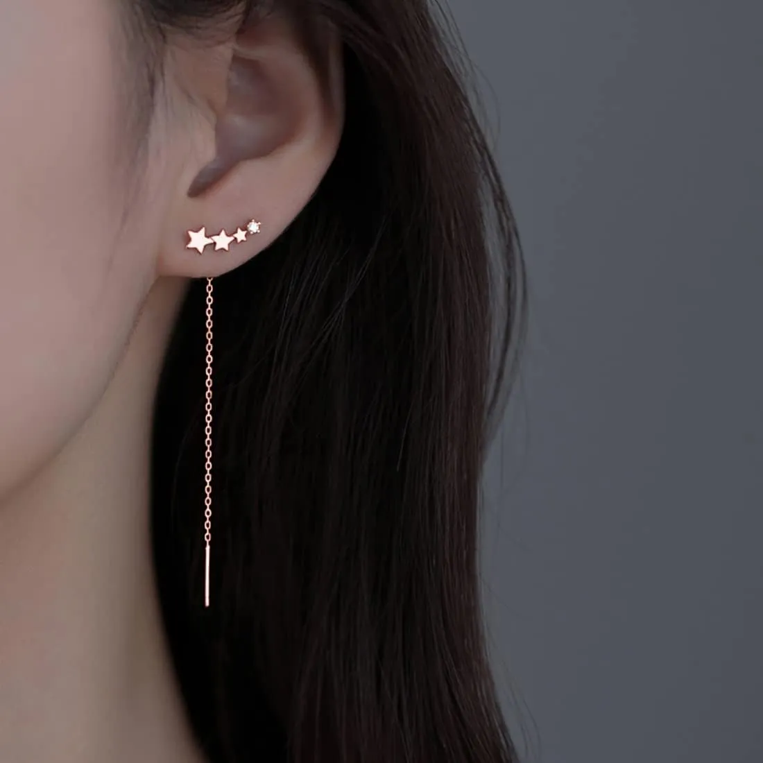 SLUYNZ 925 Sterling Silver Stars Earrings Dangle for Women Teen Girls Long Dangle Earrings Chain Threader Tassel