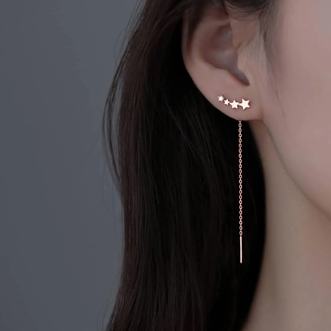 SLUYNZ 925 Sterling Silver Stars Earrings Dangle for Women Teen Girls Long Dangle Earrings Chain Threader Tassel