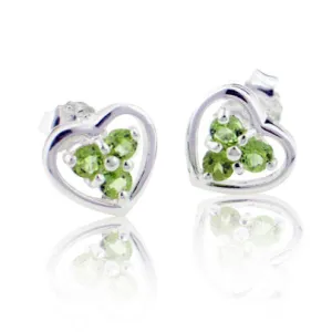 Small 3-Stone Genuine Peridot Sterling Silver Post Earrings