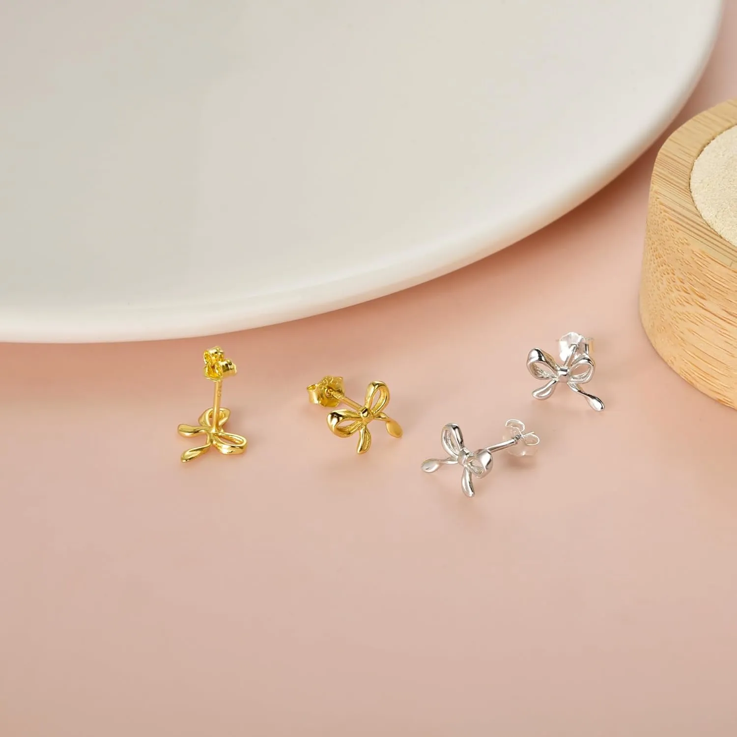 Small Bow Earrings for Women Cute Silver Gold Stud Earrings Simple Minimalist Small Dainty Earrings