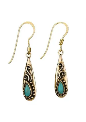 Small Bronze Teardrop Turquoise Earrings - Sterling Silver
