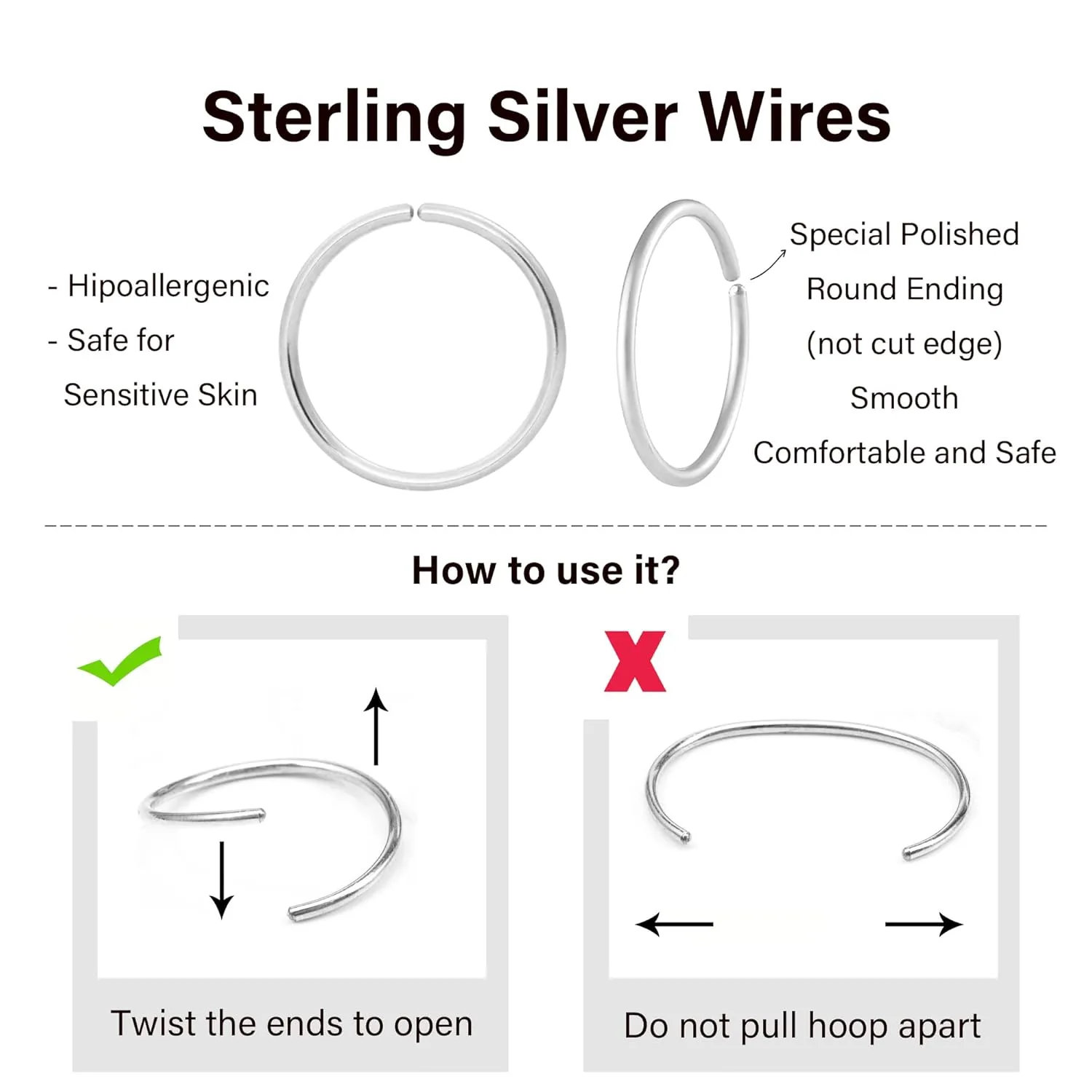 Small Cartilage Hoop Earrings for Women/Men, Thin Piercing Hoop Ring for Helix, Tragus, Conch, Nose (1 Pair 6mm,24g,925 Sterling Silver)
