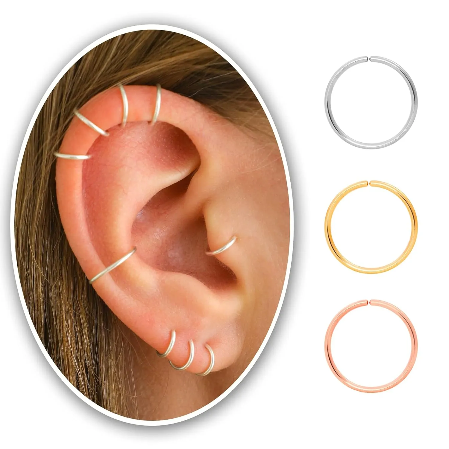 Small Cartilage Hoop Earrings for Women/Men, Thin Piercing Hoop Ring for Helix, Tragus, Conch, Nose (1 Pair 6mm,24g,925 Sterling Silver)
