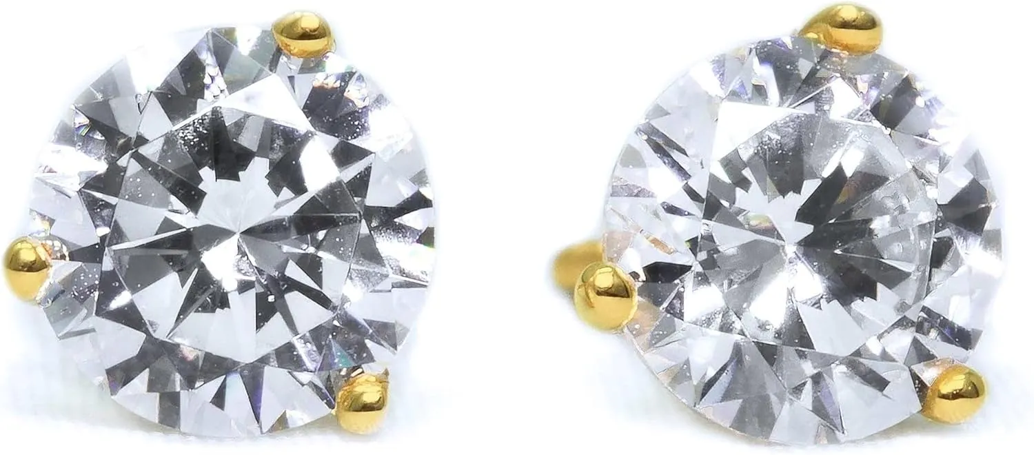 Small Diamond Studs, 1 Ct Round Martini Created Diamond Earrings, Real Solid Gold, 14K 18K Yellow Gold, Basket, Screw Back Earrings,