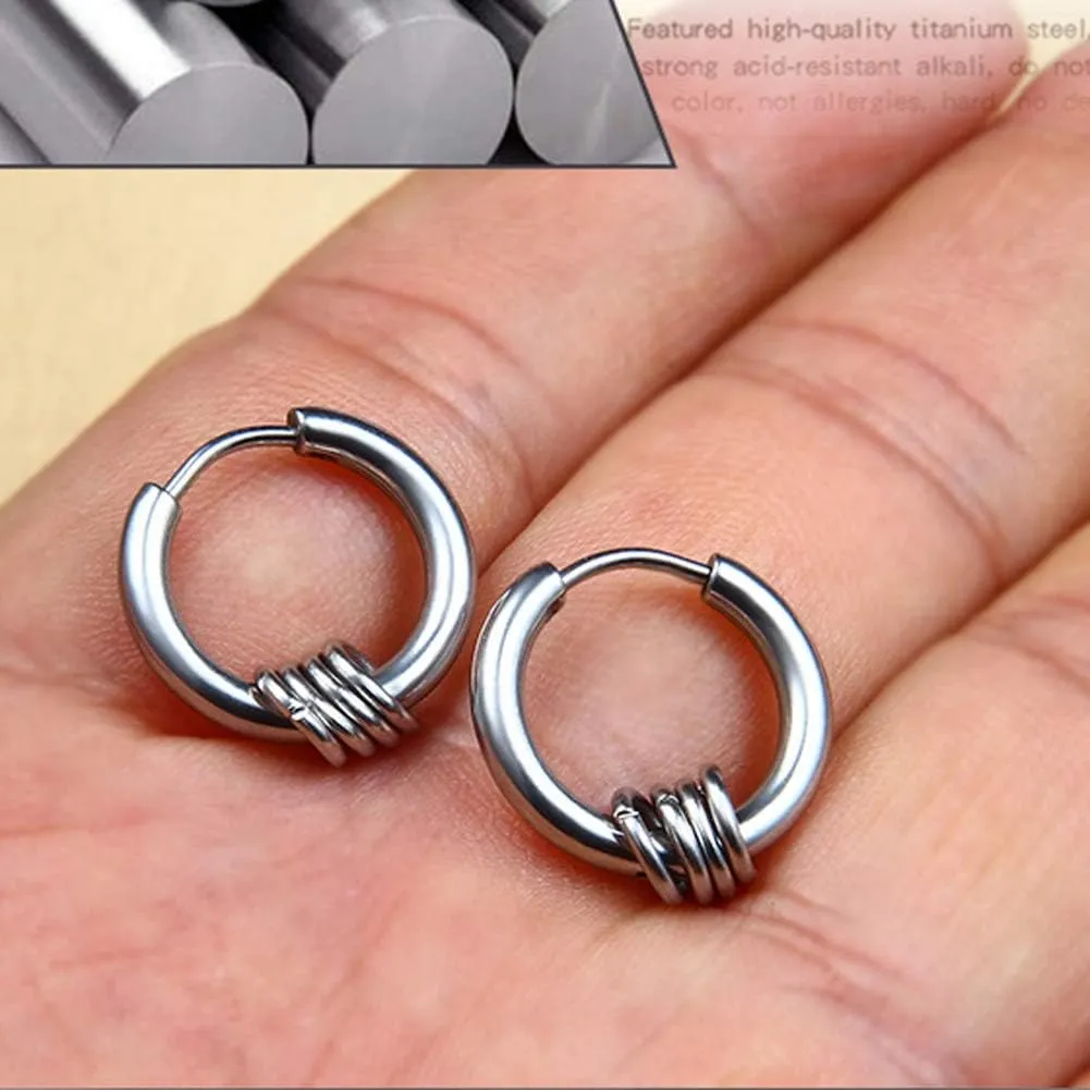 Small Hoop Earrings for Men Women With Cross Feather Spikes Ball Chain Dangle Charms Black Silver 316L Stainless Steel Punk Hip Hop Rock Gothic Kpop Huggies Earrings Set