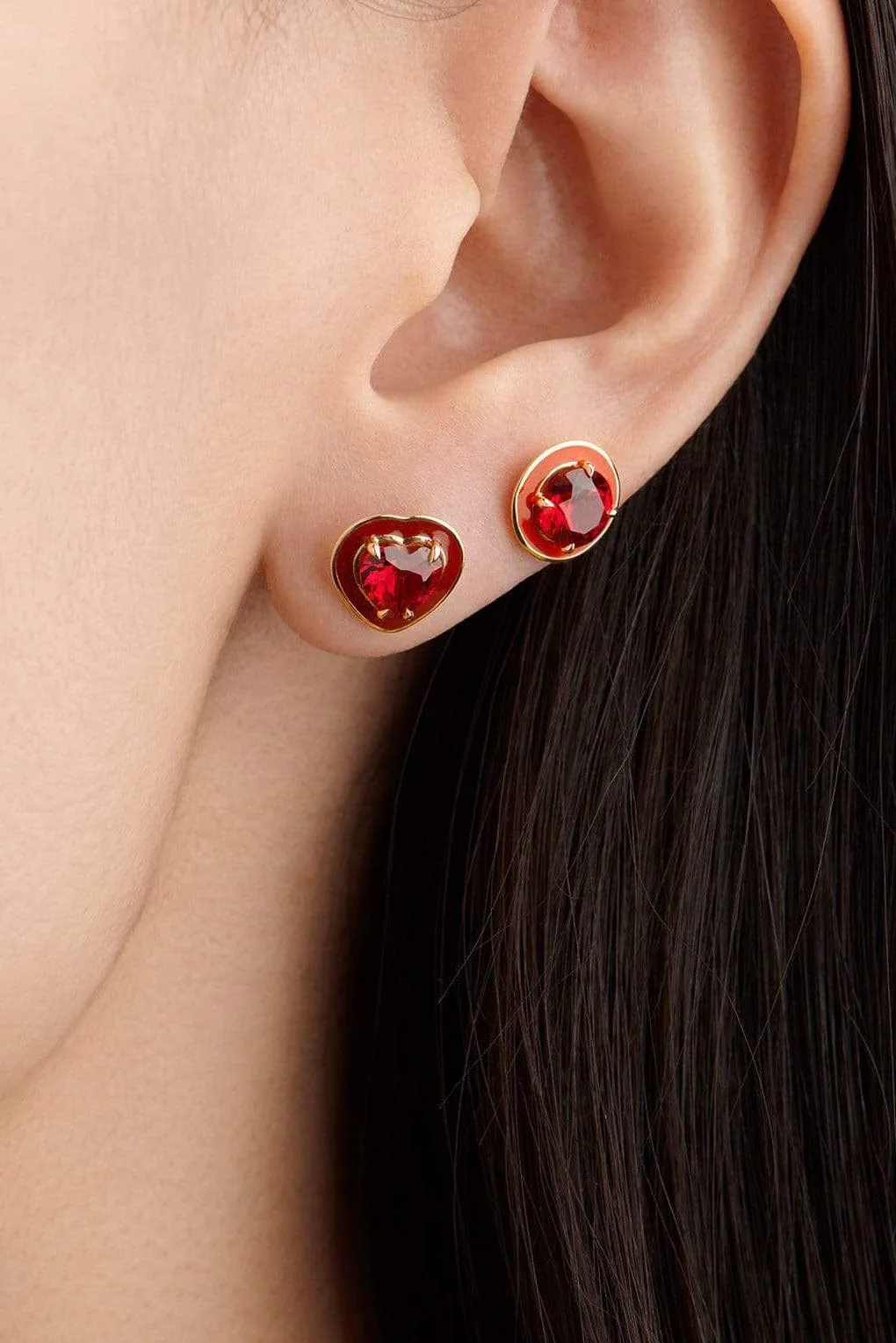 Small Ruby Heart Cocktail Studs