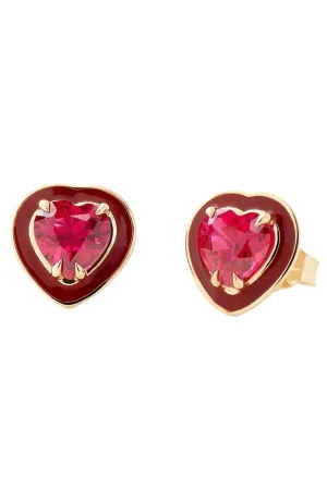 Small Ruby Heart Cocktail Studs