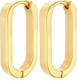 Small Square Hoop Earrings Minimalist Rectangle Dangle Earrings Sterling Silver Gold Geometric Chunky Earrings for Men Women