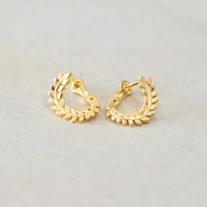 Small Vine Huggie Earrings in Sterling Silver with Gold Finish