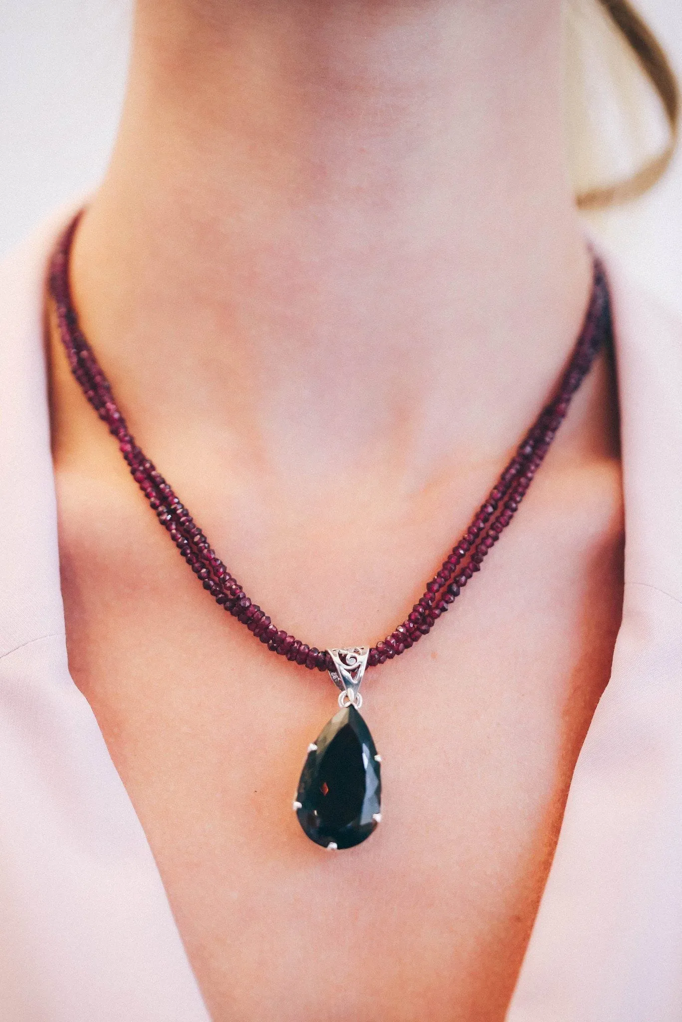 Smoky Topaz on Garnet Pendant
