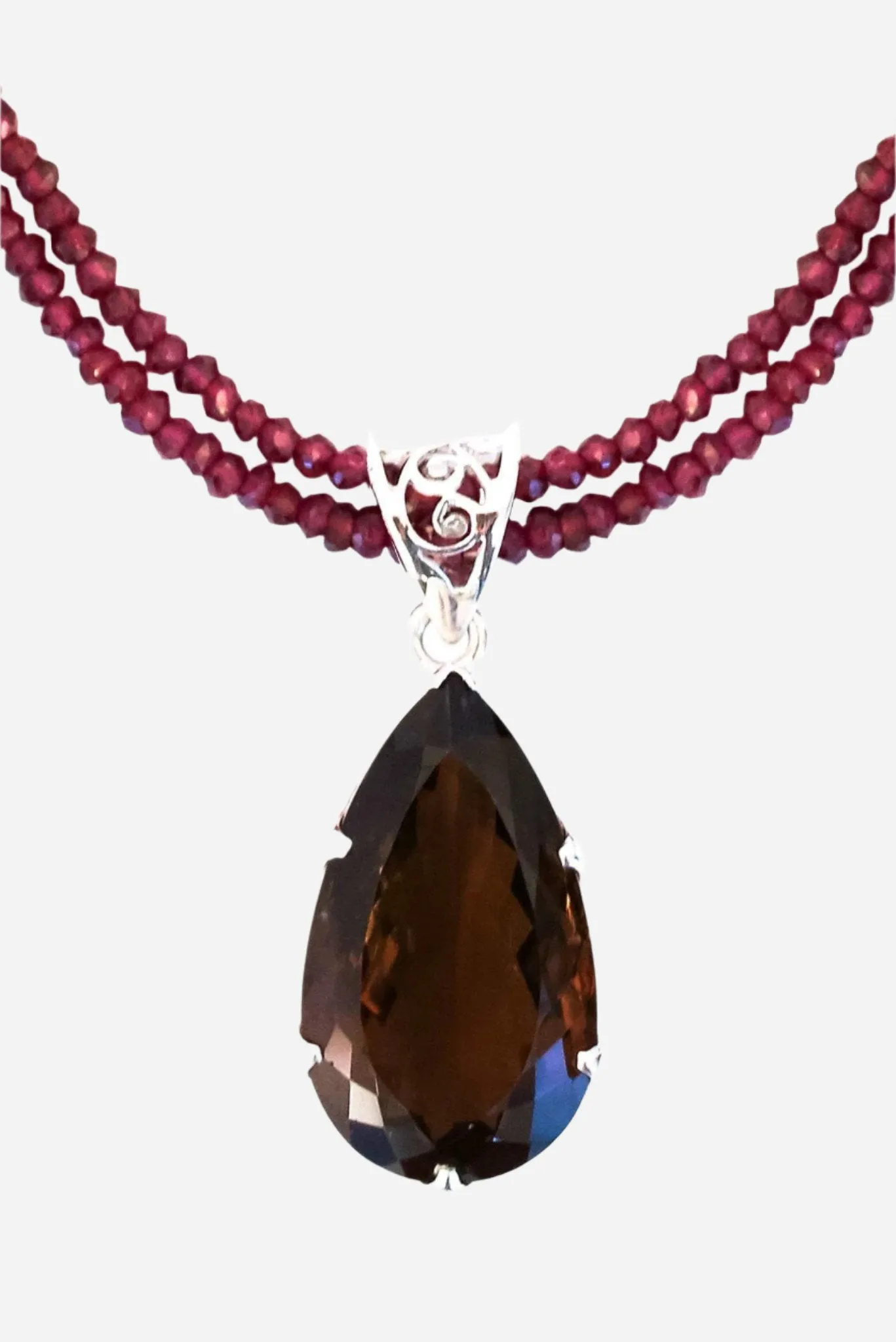Smoky Topaz on Garnet Pendant