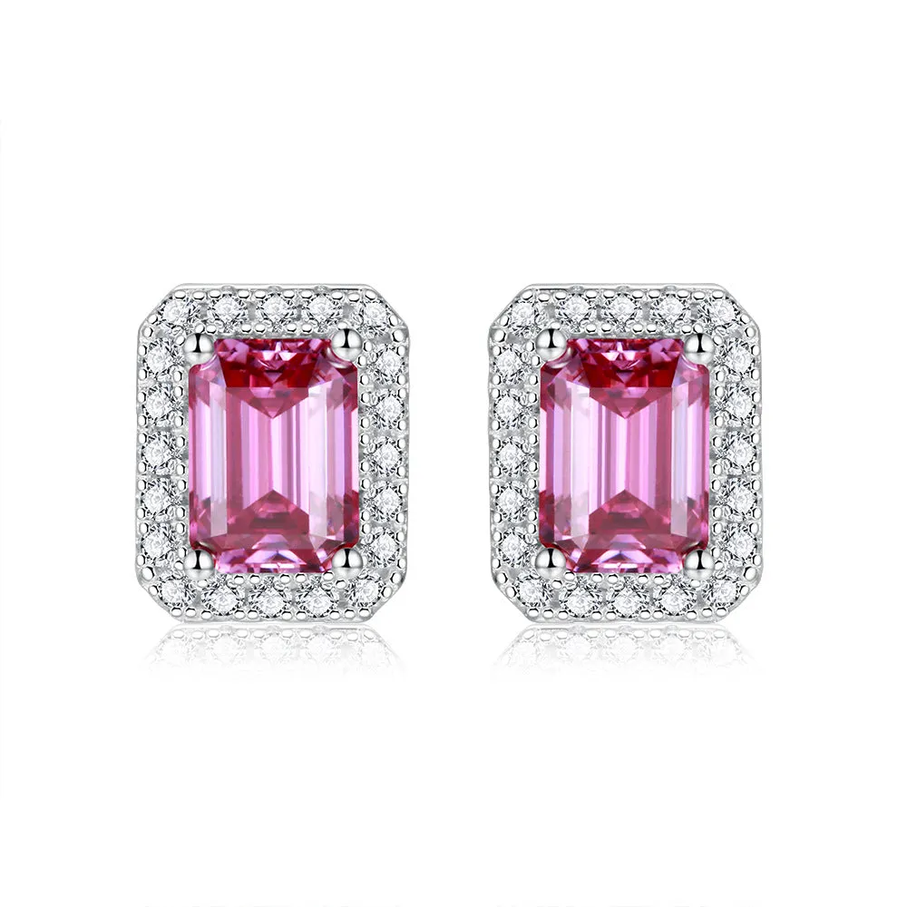 Soleste Halo 1.0 Carat Emerald Cut Moissanite Silver Stud Earrings