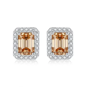 Soleste Halo 1.0 Carat Emerald Cut Moissanite Silver Stud Earrings
