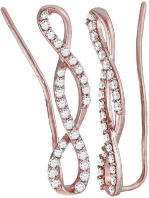 Solid 10K Rose Gold Real Natural Diamond Climber Stud Earrings for Women - 1 Inch Height - 1/2 Carat (.48 Cttw)