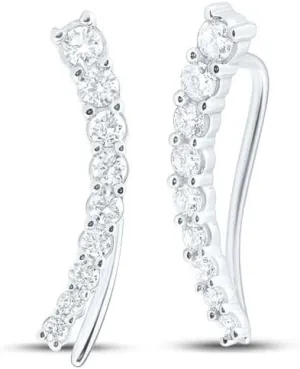 Solid 10K White Gold Real Natural Diamond Graduated Climber Stud Earrings for Women 1/2 Carat (.50 Cttw)
