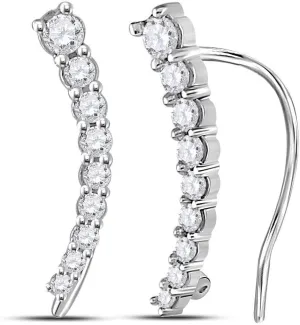 Solid 10K White Gold Real Natural Diamond Graduated Journey Climber Stud Earrings for Women - 1/2 Inch Height - 1/4 Carat (.25 Cttw)