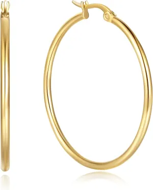 Solid 14k Gold Hoop Earrings for Women,2mm Tube Yellow Gold Earrings 14k Real Gold | Flex Continuous Gold Earrings | 20mm-60mm (0.8-2.8 Inch) Diameter Hoop Earrings