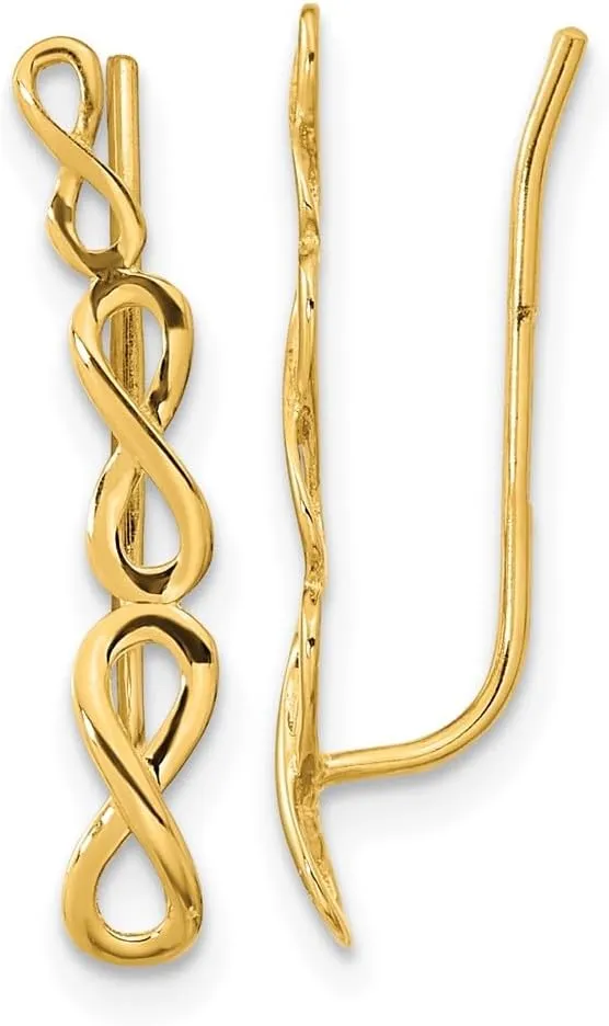 Solid 14k Gold Polished Infinity Ear Climber Earrings (3.6mm x 22mm)
