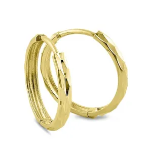 Solid 14K Yellow Gold 1.5mm x 14mm Diamond Cut Hoop Earrings