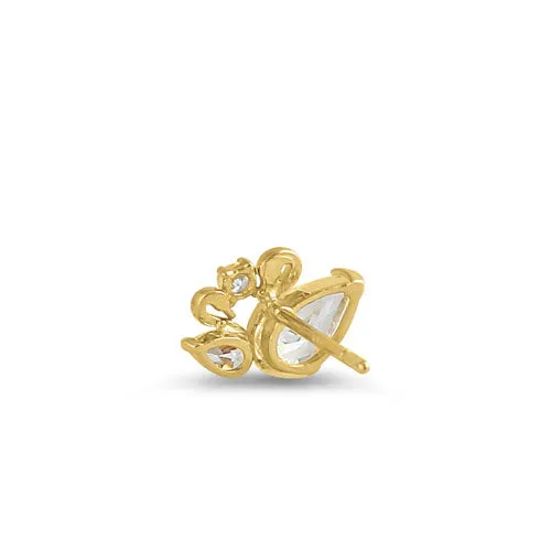 Solid 14K Yellow Gold Swan CZ Earrings