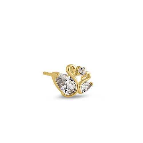 Solid 14K Yellow Gold Swan CZ Earrings