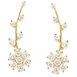 Solid 18k Gold 0.70ctw Cluster Diamond Ear Climbers, 18k Diamond Flower Bridal Ear Hook, 3 Gold Colors Available, Wholesale Available
