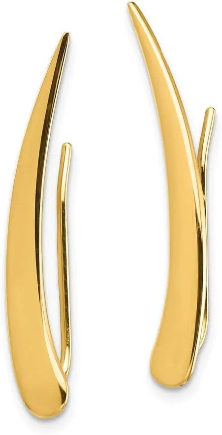 Solid Real 14k Yellow Gold Pointed Ear Climber Earrings - 28mm x 3mm