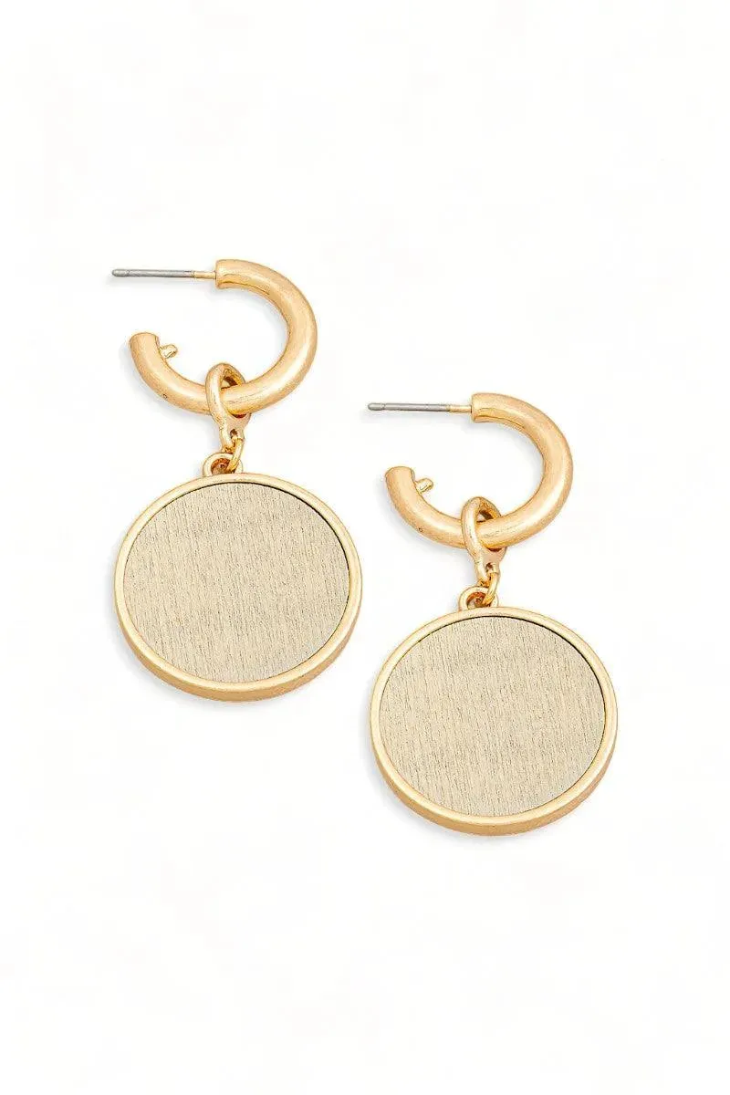 Solid Wooden Disc Round Drop Plated Earrings