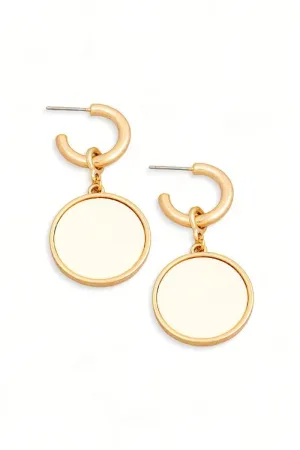 Solid Wooden Disc Round Drop Plated Earrings