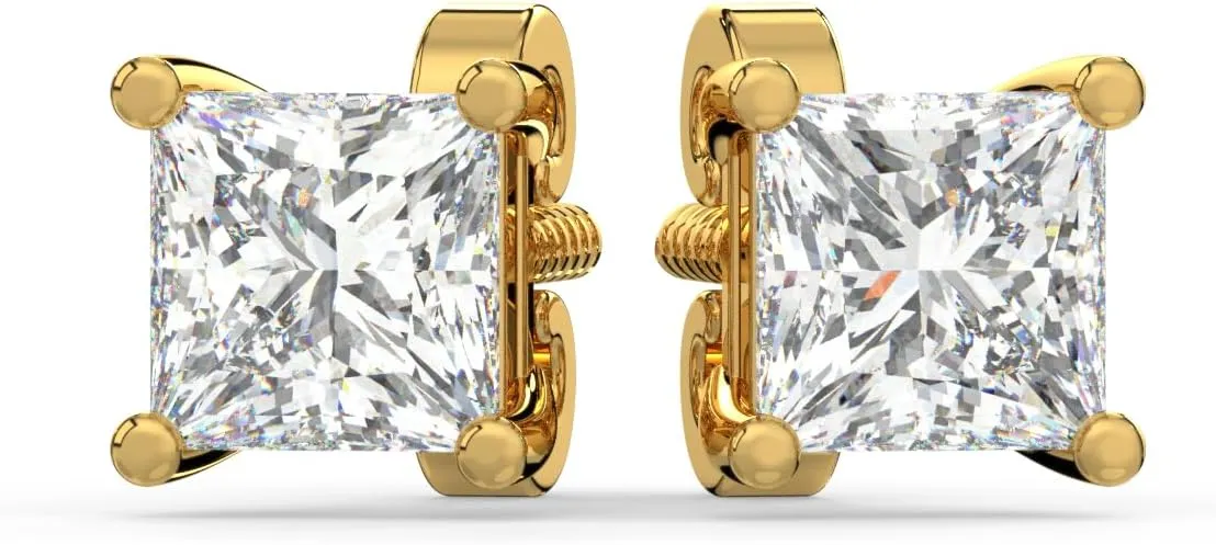 Solitaire Princess Lab-Grown Diamond Studs Earrings for Women in 14K Solid Gold