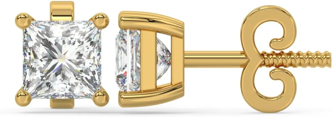 Solitaire Princess Lab-Grown Diamond Studs Earrings for Women in 14K Solid Gold