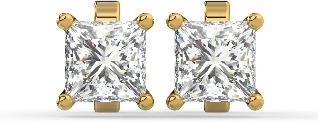 Solitaire Princess Lab-Grown Diamond Studs Earrings for Women in 14K Solid Gold