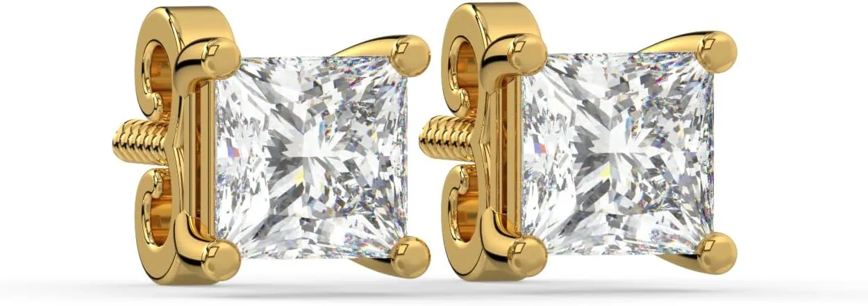 Solitaire Princess Lab-Grown Diamond Studs Earrings for Women in 14K Solid Gold