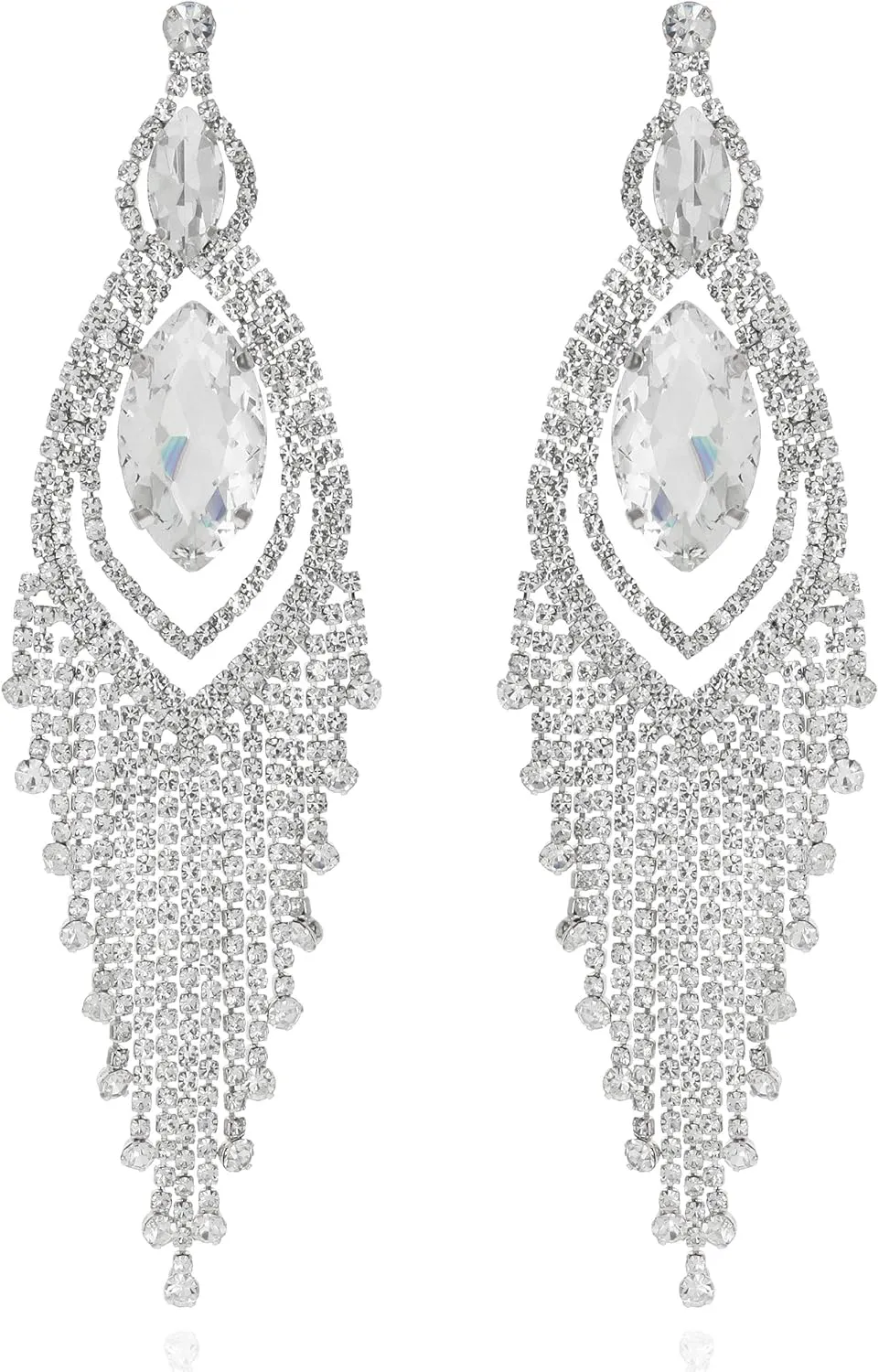SP SOPHIA COLLECTION Women's Stunning Geometric Rhinestone Fringe Chandelier Post Earrings