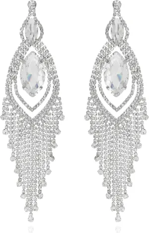 SP SOPHIA COLLECTION Women's Stunning Geometric Rhinestone Fringe Chandelier Post Earrings