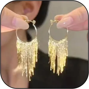 Sparkling Tassel Dangle Earrings Gold Long Tassel Earrings Minimalist Style Statement Earrings