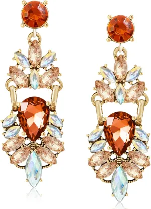 Sparkly Crystal Flower Chandelier Lightweight Dangle Drop Earrings Dainty Floral Leaf Alloy Stud Earrings For Women
