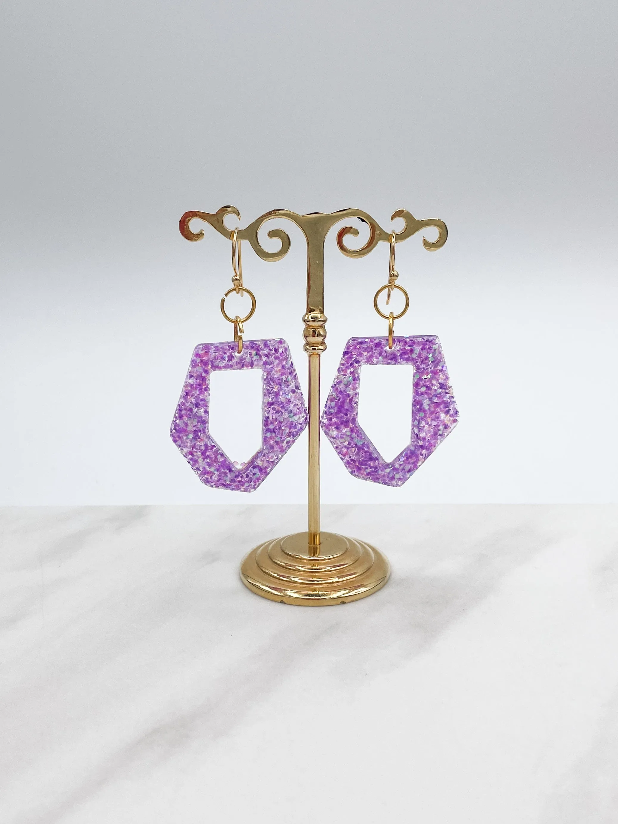 Sparkly Geometric Resin Dangle Earrings