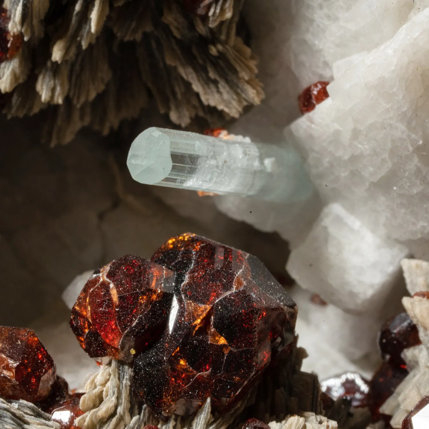 Spessartine Garnet with Muscovite on Albite Matrix From Tongbei-Yunling District, Fujian Province, China