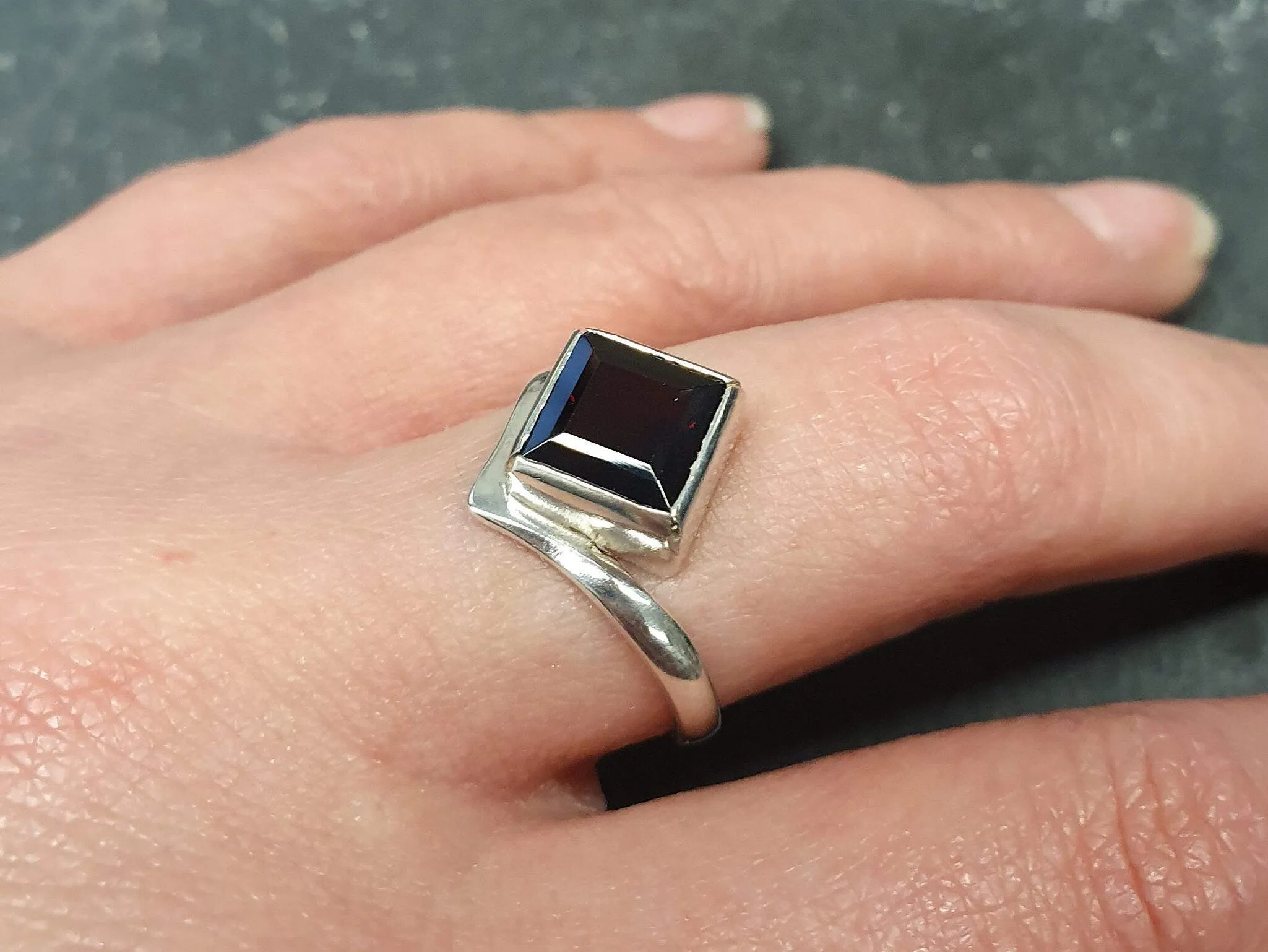 Square Garnet Ring - Natural Garnet Ring - Red Solitaire Ring