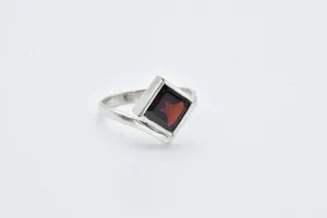 Square Garnet Ring - Natural Garnet Ring - Red Solitaire Ring