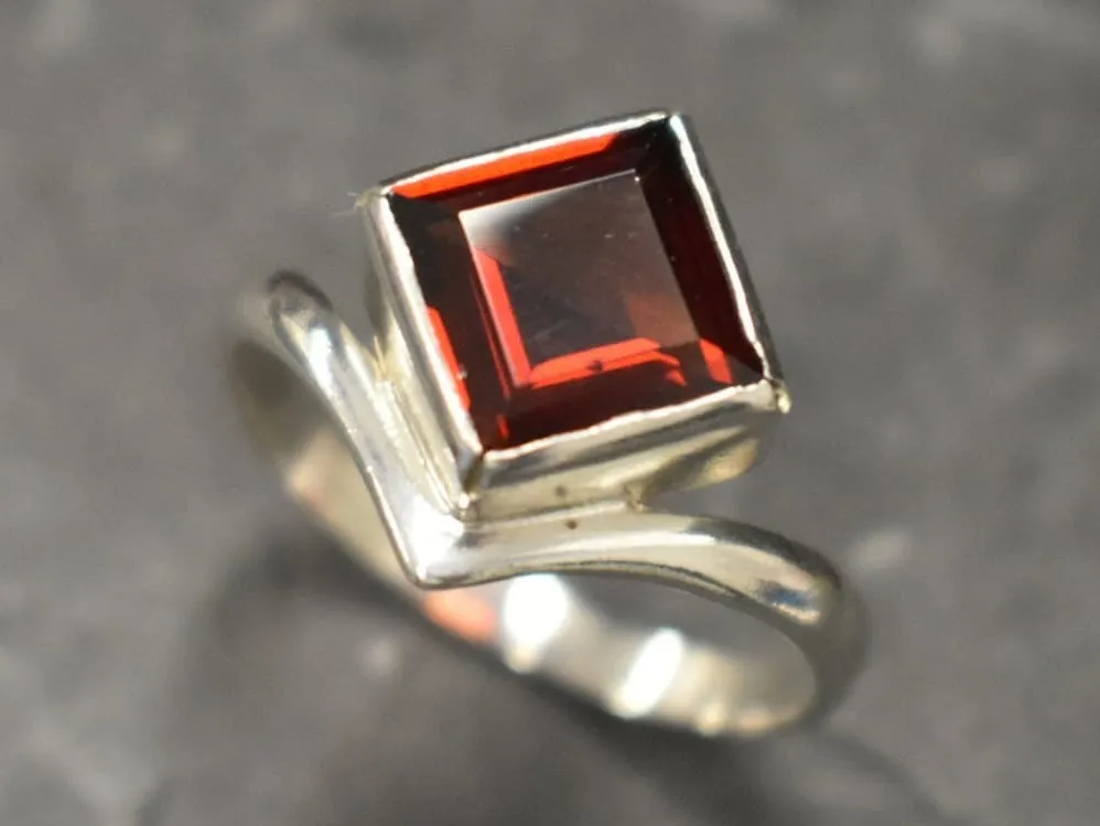Square Garnet Ring - Natural Garnet Ring - Red Solitaire Ring