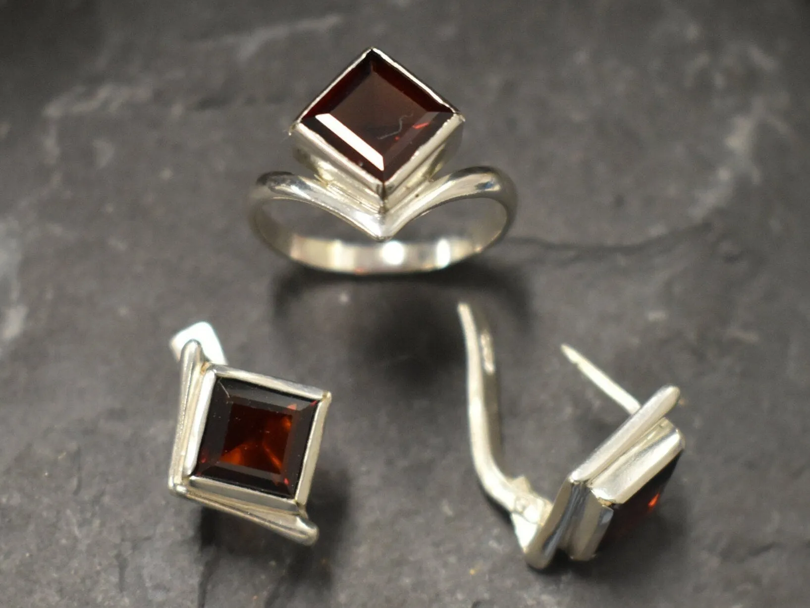 Square Garnet Ring - Natural Garnet Ring - Red Solitaire Ring