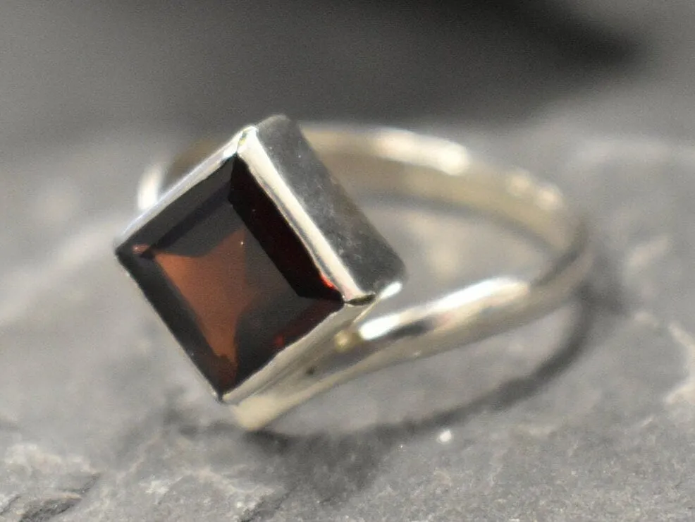 Square Garnet Ring - Natural Garnet Ring - Red Solitaire Ring