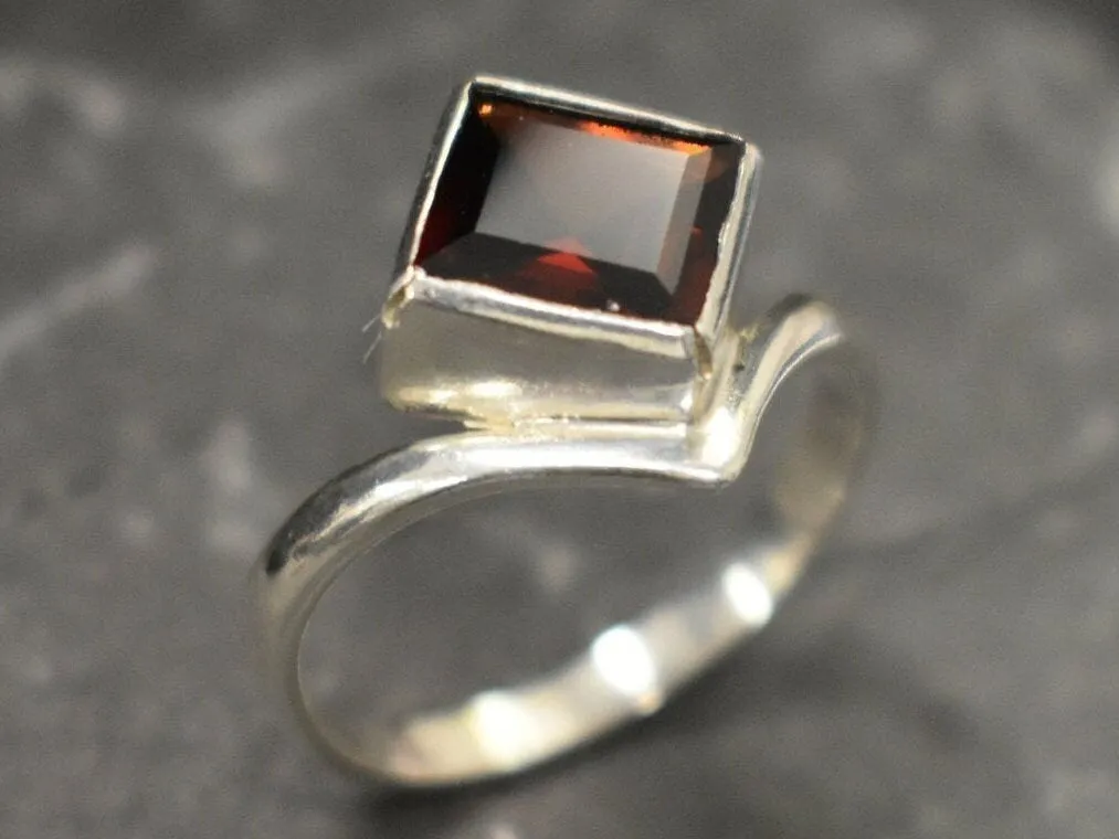 Square Garnet Ring - Natural Garnet Ring - Red Solitaire Ring