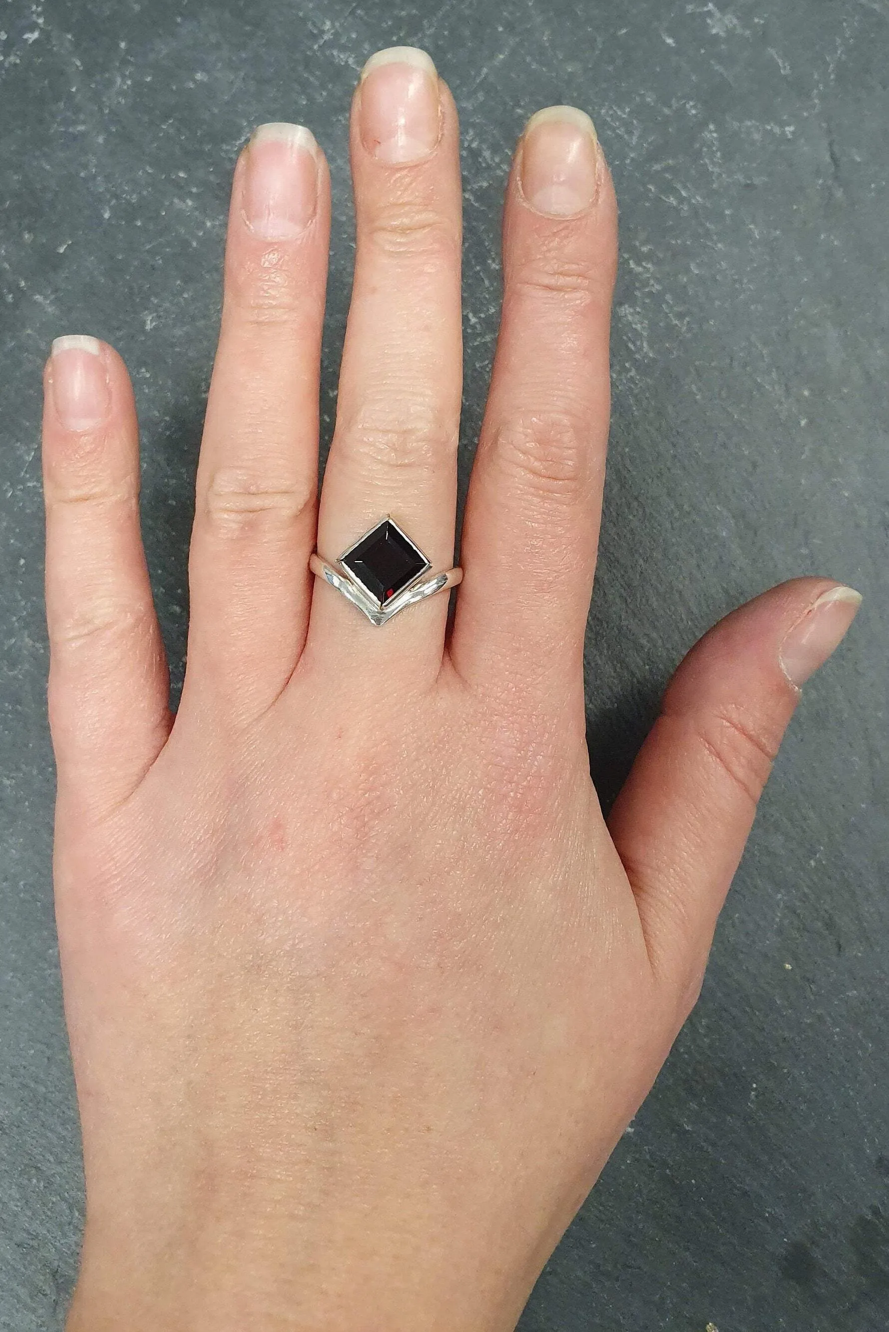 Square Garnet Ring - Natural Garnet Ring - Red Solitaire Ring