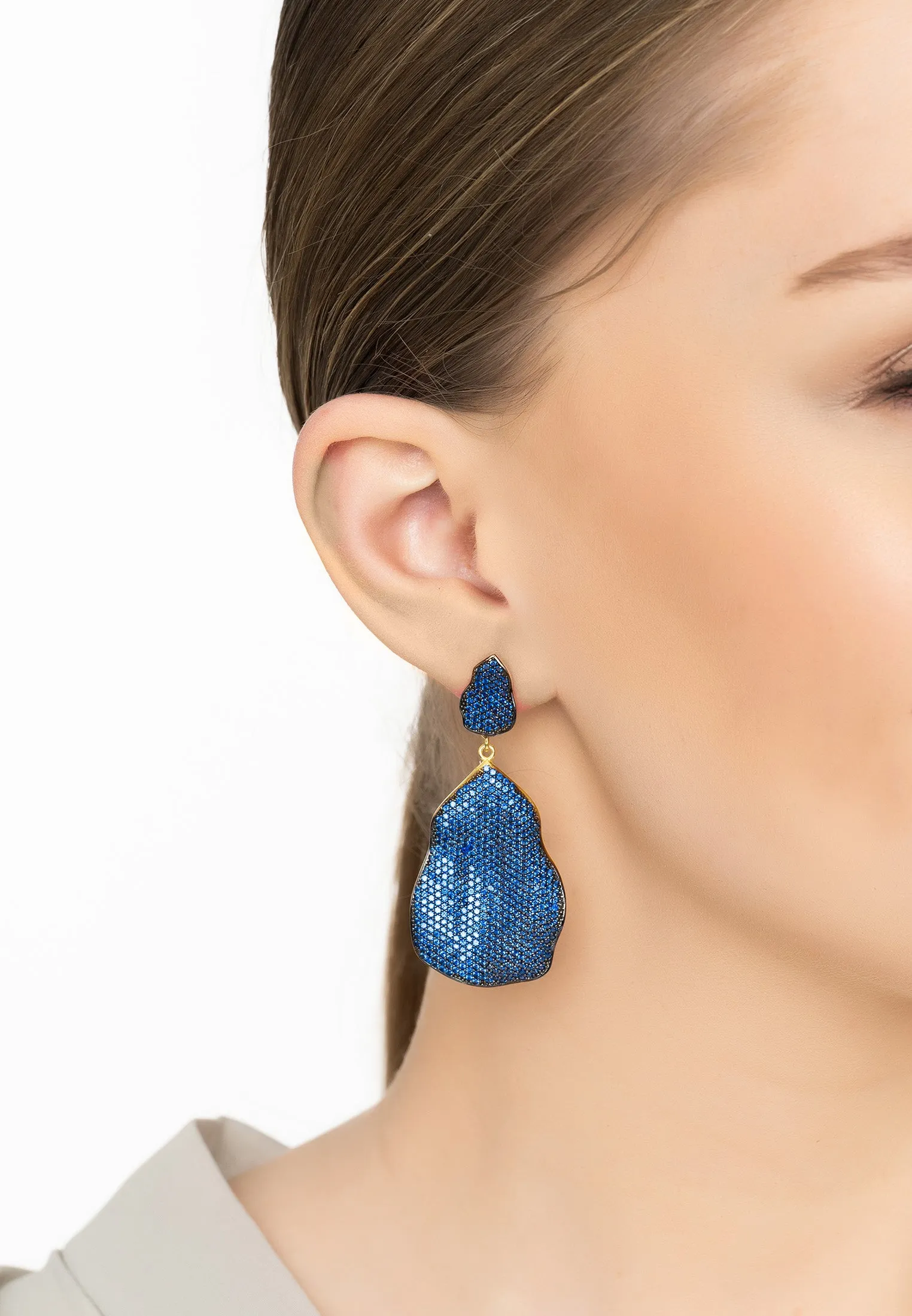 St Tropez Drop Earrings Gold Sapphire CZ