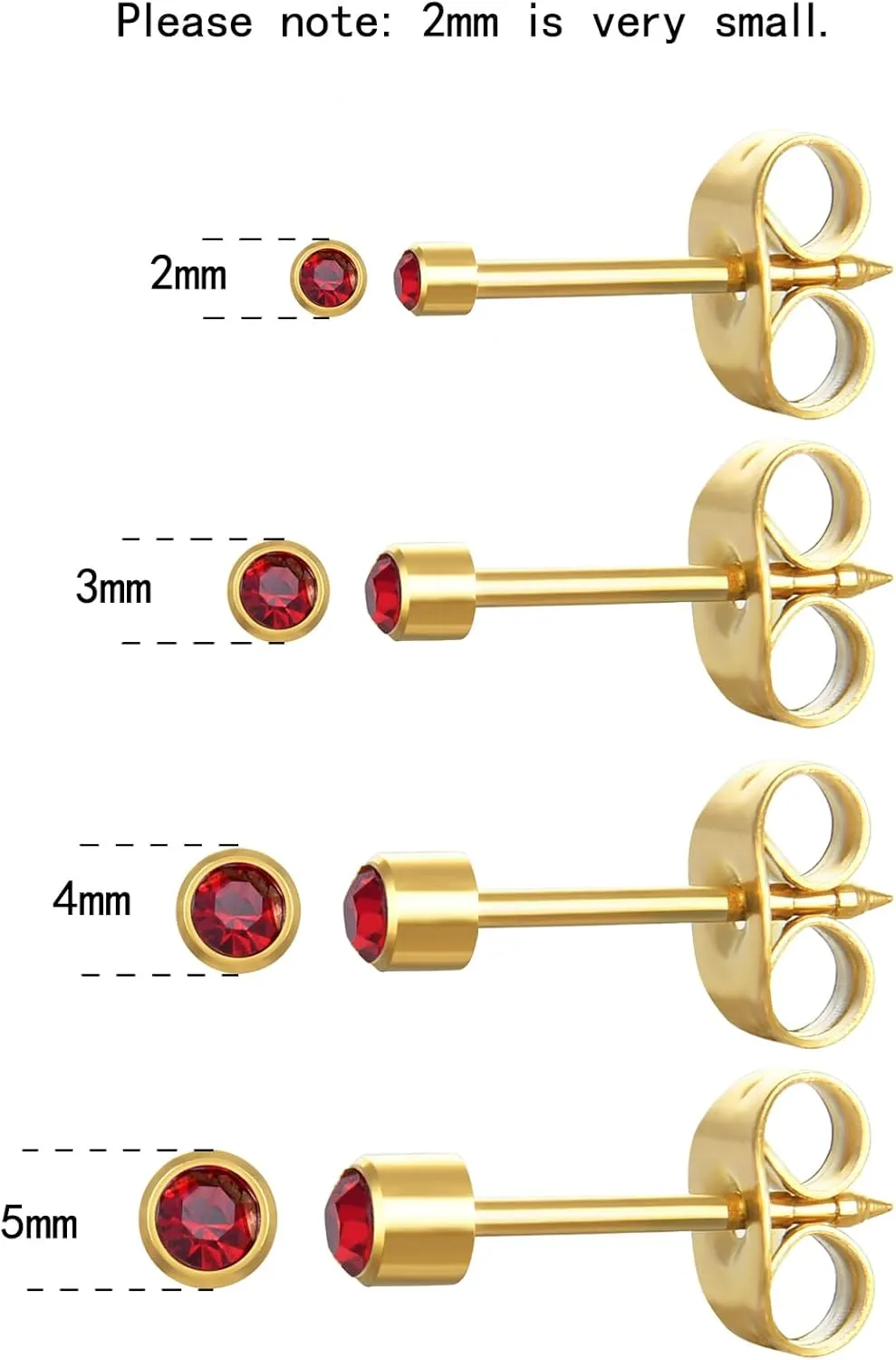 Stainless Steel Ear Piercing Stud Earrings for Piercing Guns Gold Plated Surgical Steel Round CZ Birthstone Stud Earrings Set 12 Pairs