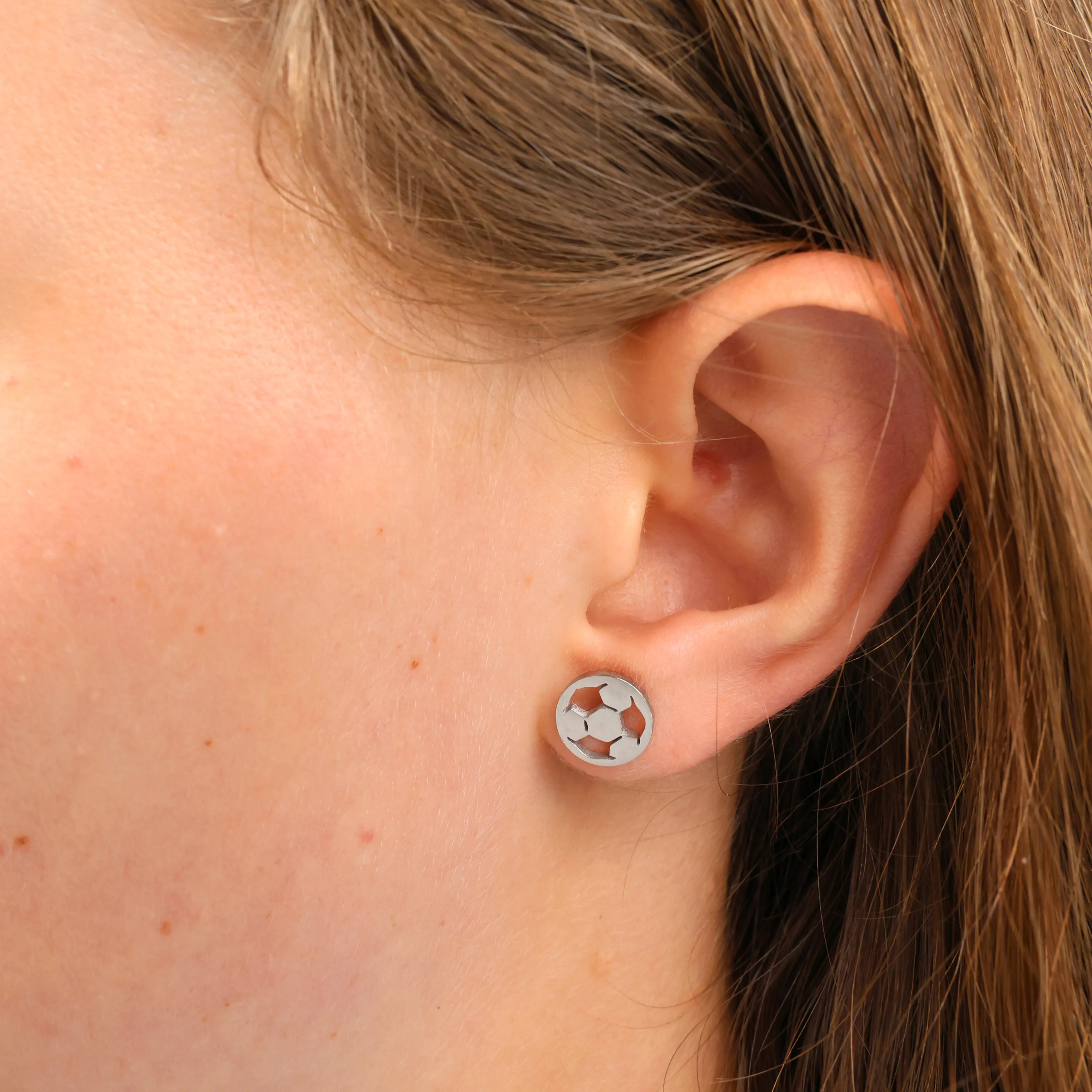 Stainless Steel Earring Studs - Girls Can Do Anything - SOCCER BALLS