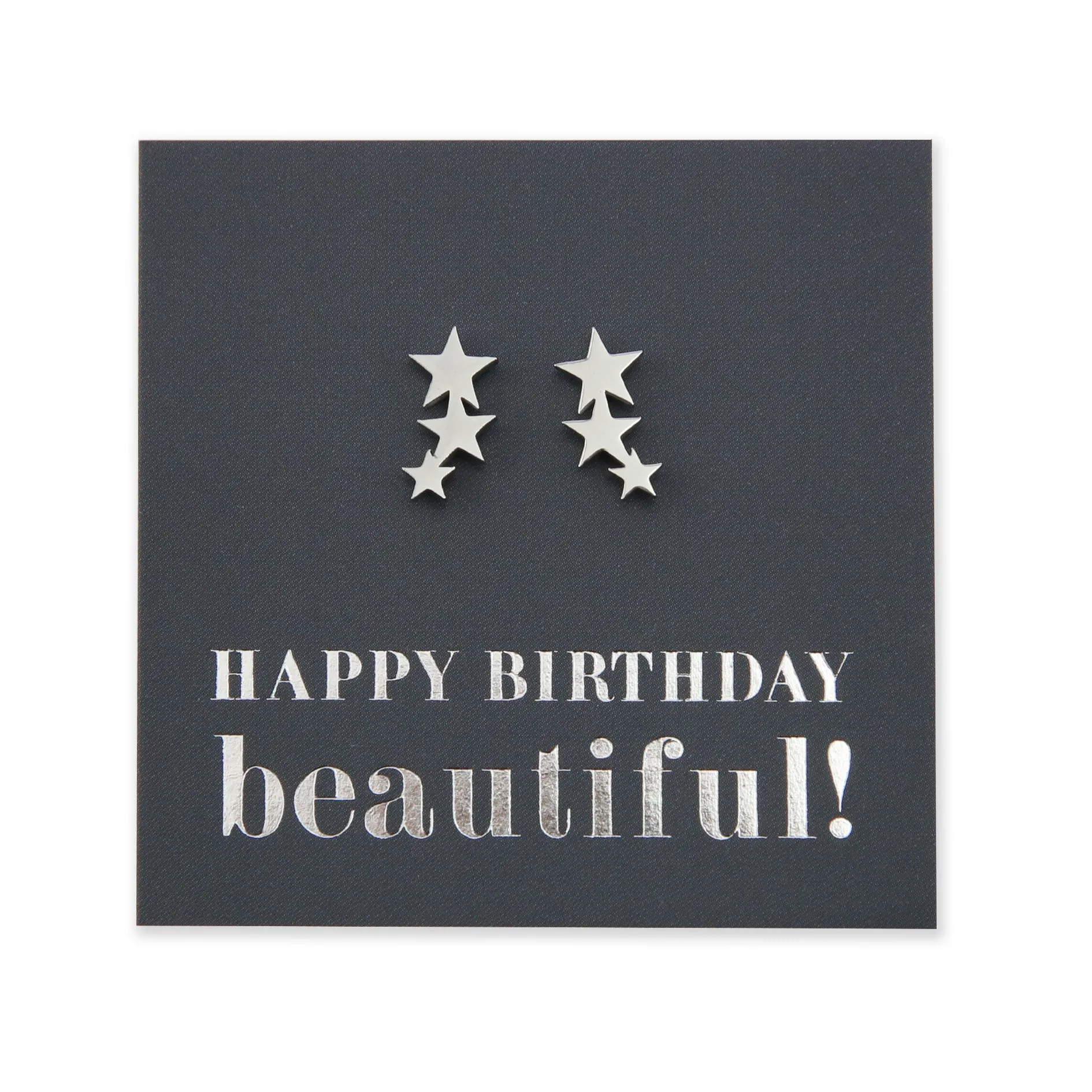 Stainless Steel Earring Studs - Happy Birthday Beautiful - HANGING STARS